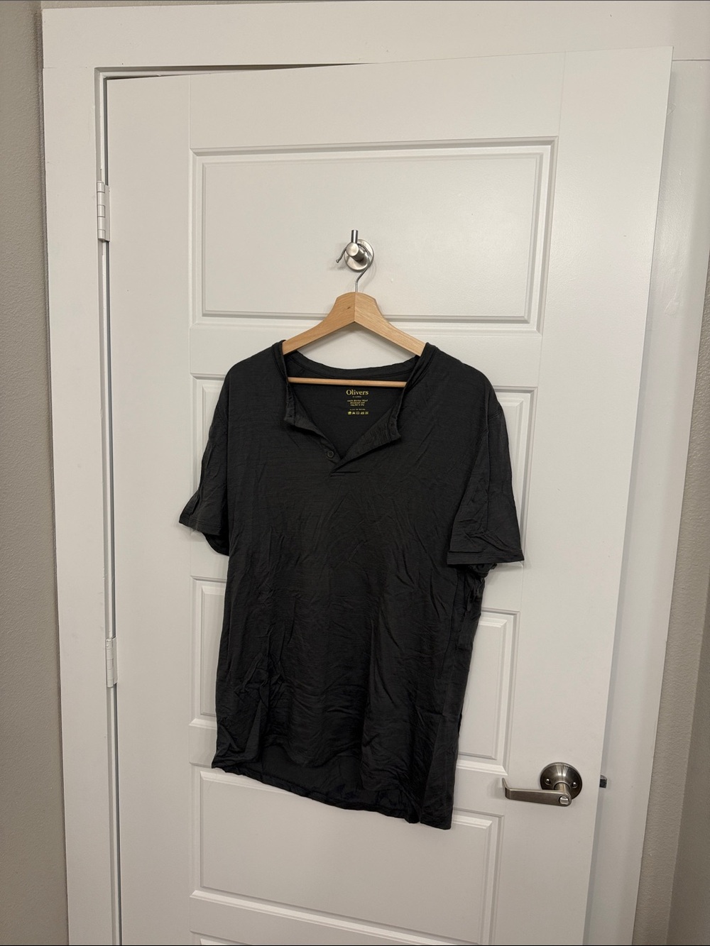 Olivers Men's Charcoal Grey Short-Sleeve Henley Merino Wool Shirt XL